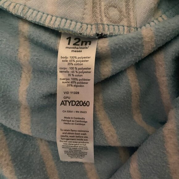 Carter’s Baby Sleeper | Blue Striped Footed Pajamas | Size 12M - Picture 6 of 7
